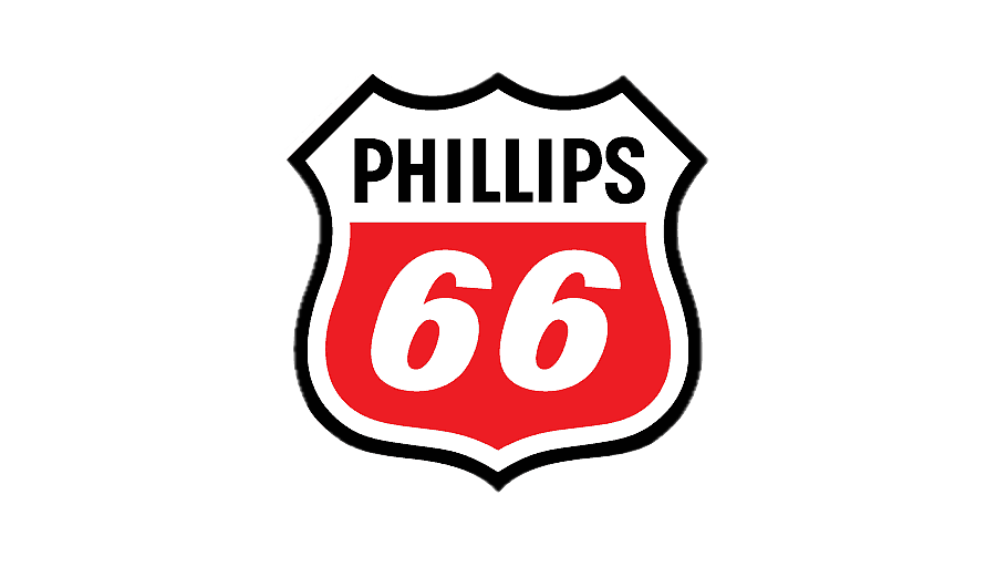 Phillips 66 shield logo with red and white background and black text.